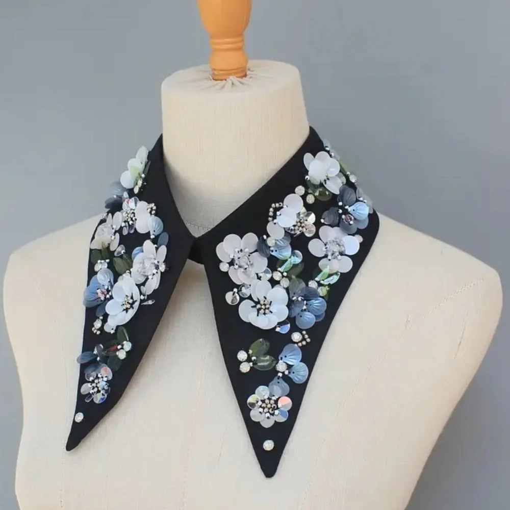 Embellished Black Floral Detachable Collar - Black - Picture 2 of 6
